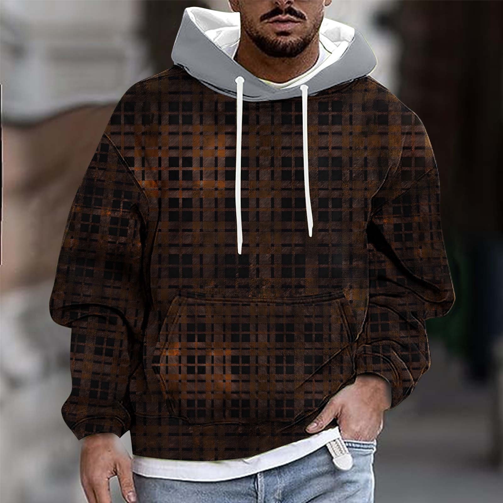 VICT POPU Hoodies Voor Mannen UK Truien Trui Hooded Sweatshirts Plaid Jacquard Lange Mouw Trekkoord Werk Hipster Casual Hoodie, Donkergrijs, L