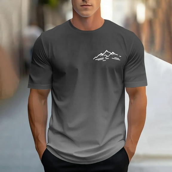 COSFO Casual Mens Tshirts Gradient Running Short Sleeve Tops Pullover Crew Neck Loose Outdoor Graphic Tees