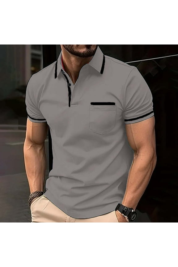 Casual Polo T Shirts for Men Solid Collared Short Sleeve Tops Classic Pullover with Pocket Performance Shirts