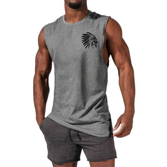 COSFO Casual Running Tank Top Men Workout Muscle Vintage Shirts Sleeveless Crew Neck Lightweight Graphic Loose Tank Tops