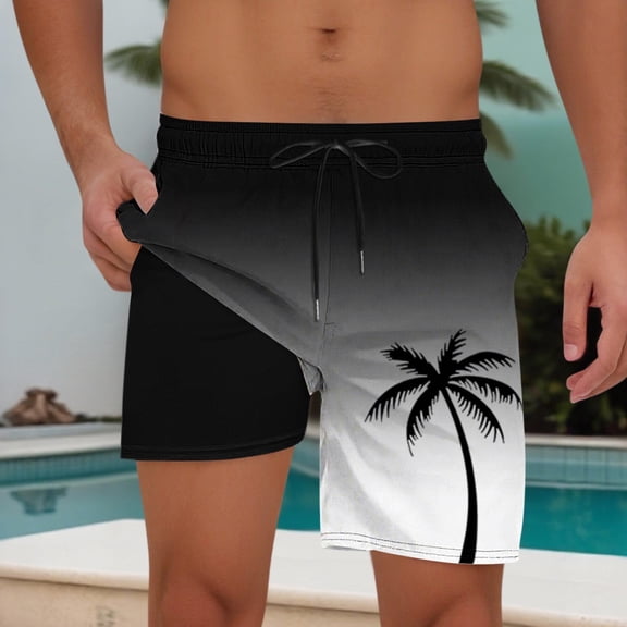 COSFO Casual Short Swim Trunks Men Elastic Waist Hawaiian Relaxed Fit Beach Drawstring Board Shorts