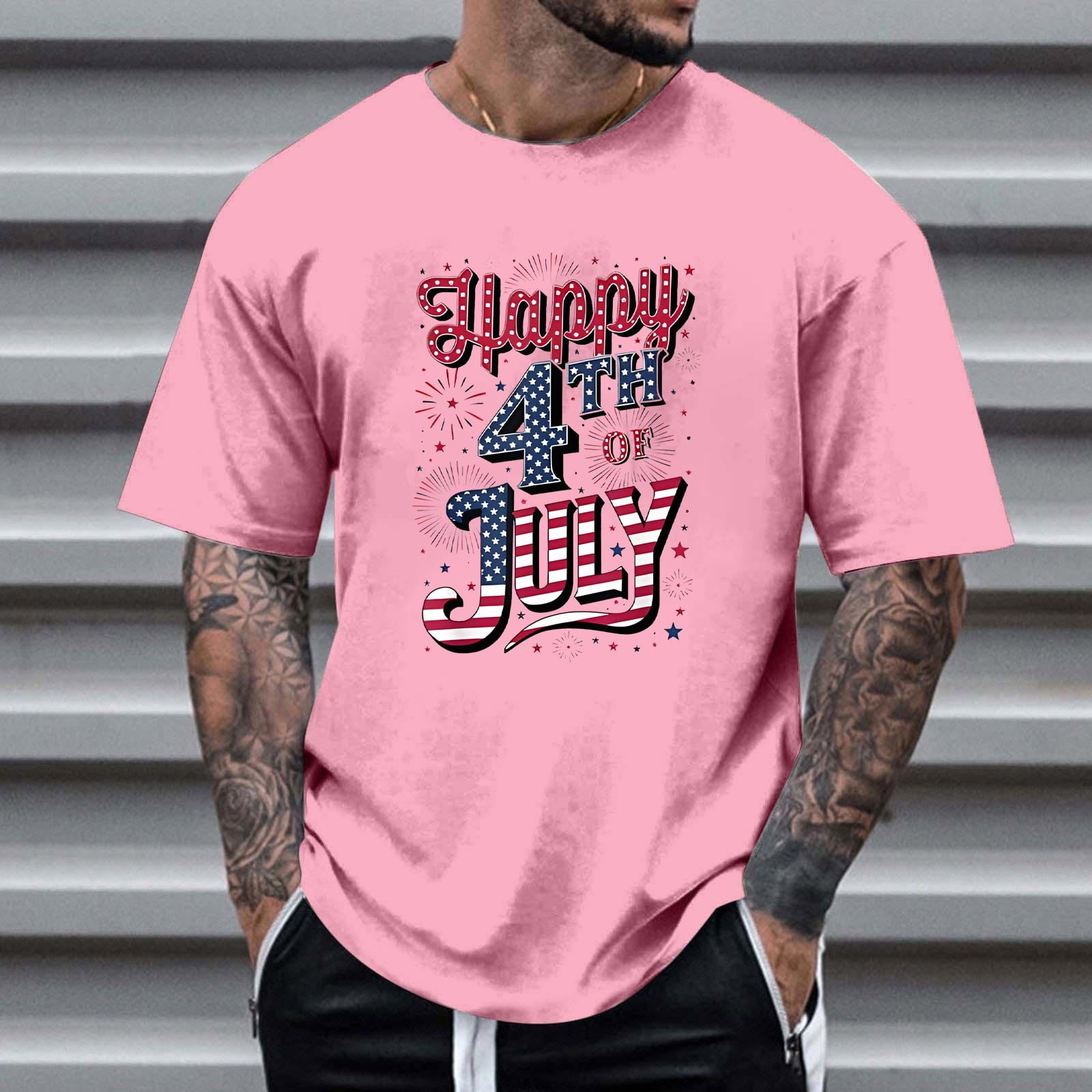 COSFO Casual Summer Shirts for Men Short Sleeve Crew Neck Independence ...