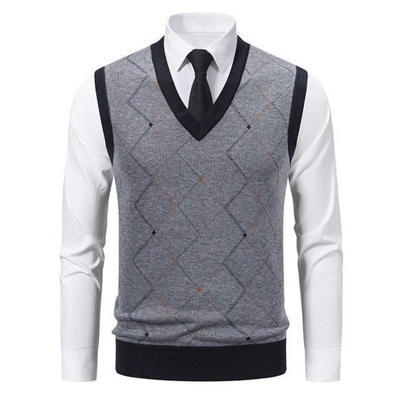 COSFO Casual Sweater Vest for Men Big And Tall Knitted V Neck Pullover Argyle Sweater Slim Fit Fall Sleeveless Lightweight Tank Tops Men