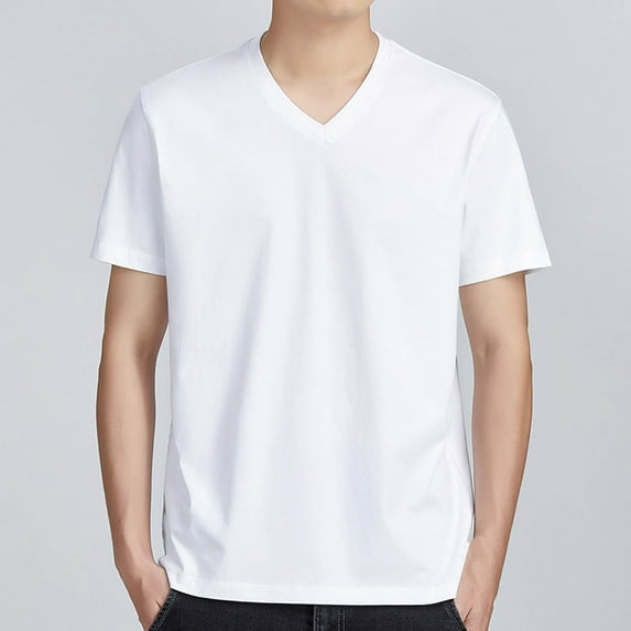 COSFO Casual Tee Shirts Mens Short Sleeve V Neck Solid Tops Loose Cotton Pullover Men's Classic T-Shirt