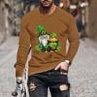 COSFO Casual Tshirts Shirts for Men St Patricks Day Crew Neck Brown Long Sleeve Tops Drop Shoulder Loose T-Shirts Shirts for Men