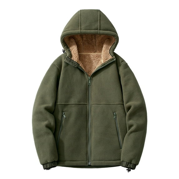 COSFO Casual Winter Jackets for Men Bomber Green Zip Up Solid Heavyweight Jacket Loose Mid-Length Long Sleeve Stand Collar with Zipper Pockets Hooded Jackets