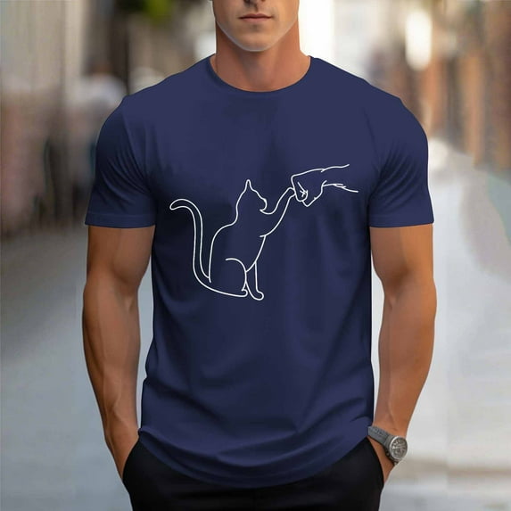 COSFO Cat Big And Tall Shirts for Men Crew Neck Funny Short Sleeve Tops Relaxed Fit Pullover Breathable Mens Graphic Tees