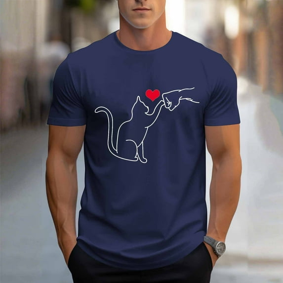 COSFO Cat Mens Shirts Short Sleeve Crewneck Funny Basic Tops Classic Fit Pullover Lightweight Mens Graphic Tees