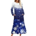 thumbnail image 1 of COSFO Christmas Womens Dresses Crew Neck Blue Casual Long Sleeve Midi Dresses A-Line Flowy Dress, 1 of 4