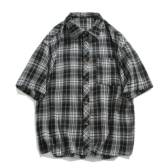 COSFO Collared Men Button Down Shirts Casual Plaid Short Sleeve Tops Plus Size Regular Fit with Pocket Shirts