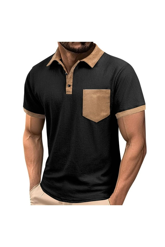 Collared Men Polo Shirts Short Sleeve Solid Casual Tops Slim Pullover with Pocket Performance Shirts