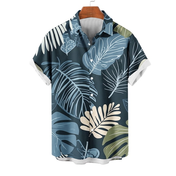 COSFO Collared Men Shirts Hawaiian Casual Short Sleeve Tops with Pocket Button Down Loose Shirts
