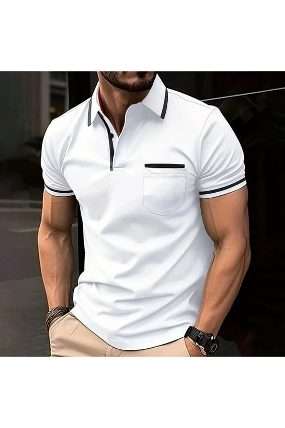 Collared Men's Polo Shirts Short Sleeve Solid Casual Tops Performance Pullover Classic with Pocket Shirts