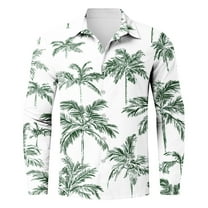 COSFO Collared Men's Shirts Hawaiian Long Sleeve Casual Tops Regular Beach Button Down Shirts
