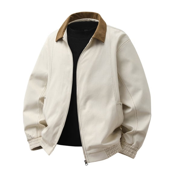COSFO Collared Mens Bomber Jacket Lightweight Zip Up Solid Windbreaker with Pockets Casual Loose Long Sleeve Men Coats