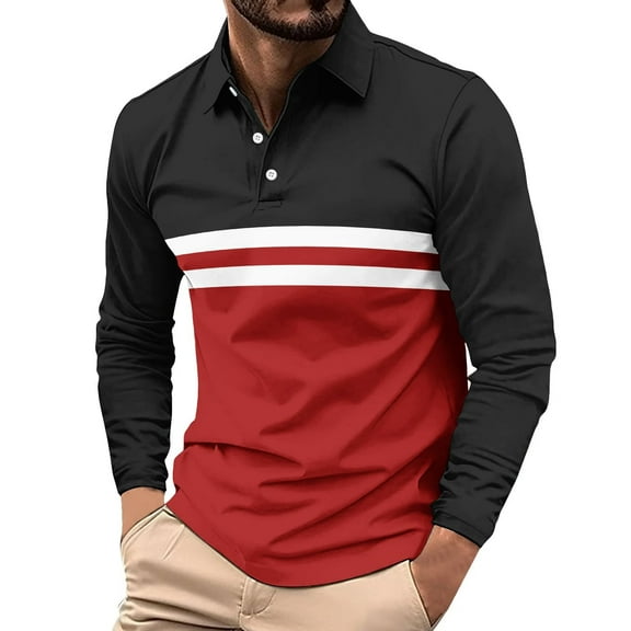 COSFO Collared Mens Long Sleeve Polo Shirts Striped Pullover Mesh Shirts Lightweight Casual Slim Fit Performance Graphic Tees