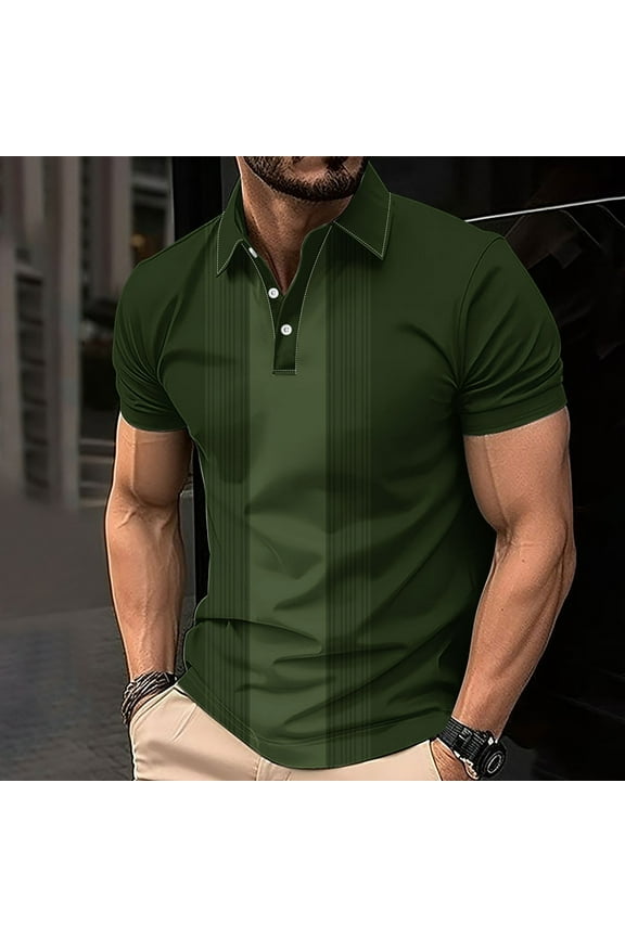 Collared Mens Polo Shirt Pullover Casual Striped Short Sleeve Tops Button Loose Graphic Tees