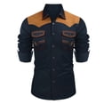 thumbnail image 1 of COSFO Colorblock Button Up Shirt Men Collared Western Cowboys Long Sleeve Shirts Casual Slim Fit Suede with Pocket Tops for Men, 1 of 4
