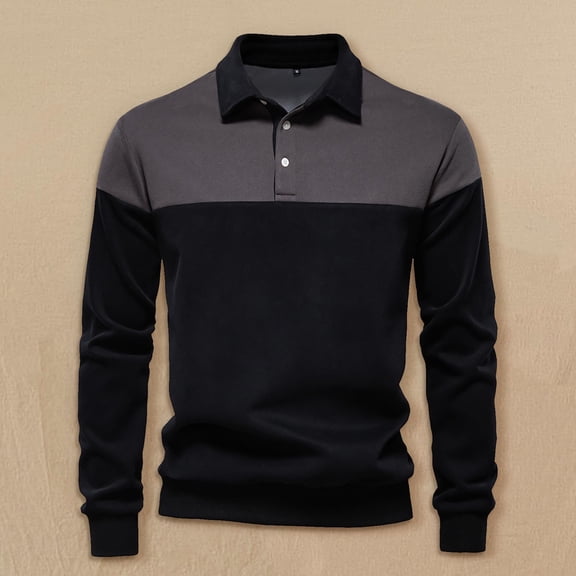 COSFO Colorblock Men's T-Shirts Pullover Golf Collared Shirts Loose Fit Button Casual Business Graphic Tees Mens Tops Long Sleeve