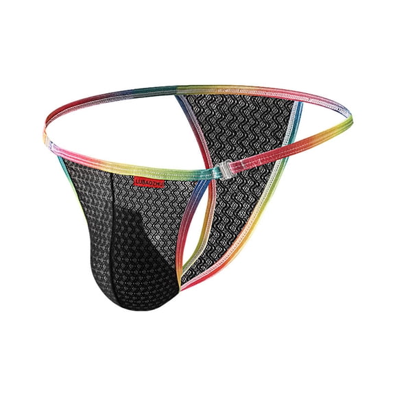COSFO Colorblock Thongs for Men Silk Bulge Pouch G-String Classic Fit Stretch Low Rise Men Underwear