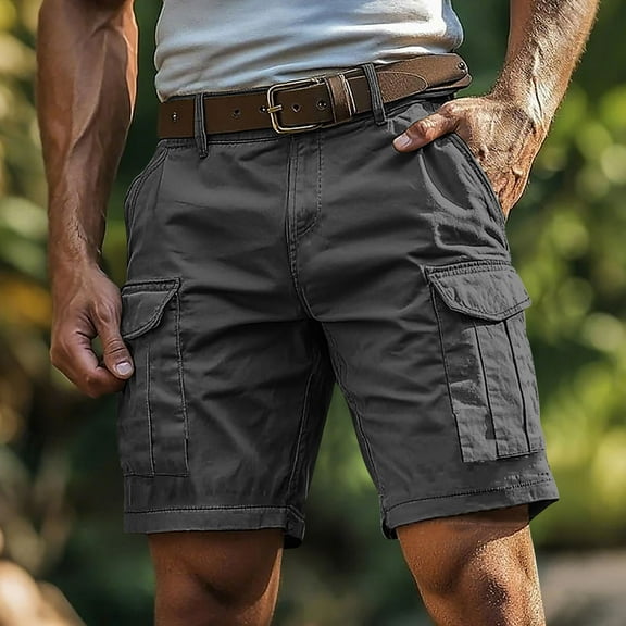 COSFO Comfort Waist Cargo Shorts Men Relaxed Fit Gray Casual Outdoor Cotton Linen Work Shorts