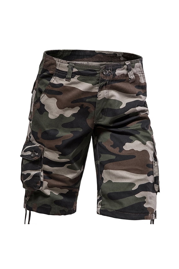 Comfort Waist Shorts Men Green Cargo Camouflage Casual Shorts Work Loose with Multi-Pocket Shorts