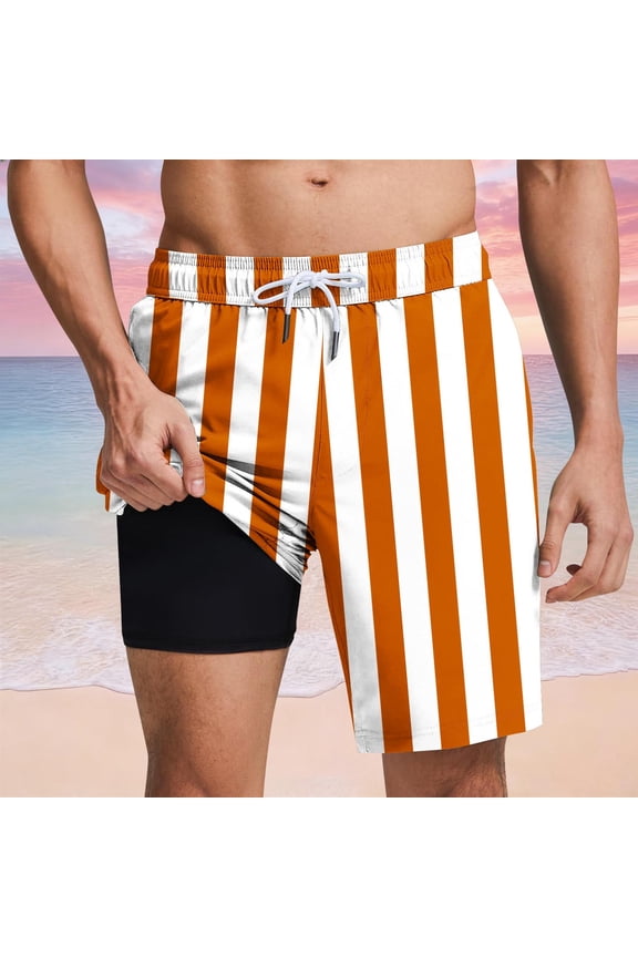 Compression Liner Mens Swim Shorts Summer Casual Striped Board Shorts Drawstring Elastic Waist Relaxed Fit Bermuda Swimming Swim Shorts