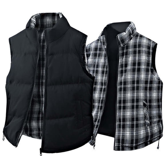 COSFO Convertible Mens Puffer Vests Outerwear Full Zip Black Casual Jacket Stand Colla with Pockets Warm Loose Fit Sleeveless Jackets for Men