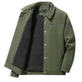 thumbnail image 1 of COSFO Corduroy Mens Jacket Green Solid Casual Button Heavyweight Jacket Mid-Length Loose Lapel Collar Long Sleeve Ribbed Hoodless Jackets, 1 of 3