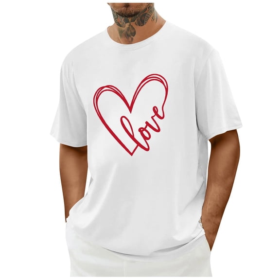 COSFO Cotton Mens Shirts Crew Neck Funny Short Sleeve Valentine's Day Basic Tops Holiday Classic Fit Pullover Graphic Tees