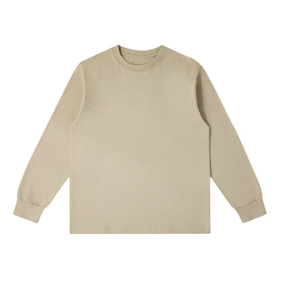 COSFO Crew Neck Men Shirt Green Long Sleeve Casual Solid Pullover Men's T-Shirts