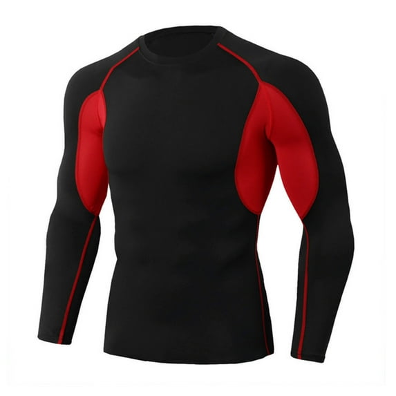 COSFO Crew Neck Men Shirts Athleisure Long Sleeve Black Quick Dry Colorblock Pullover Oversized Tshirts for Men