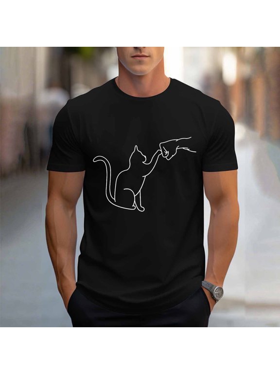 Crew Neck Men Shirts Casual Cat Funny Short Sleeve Basic Tops Classic Fit Pullover Breathable Mens Graphic Tees