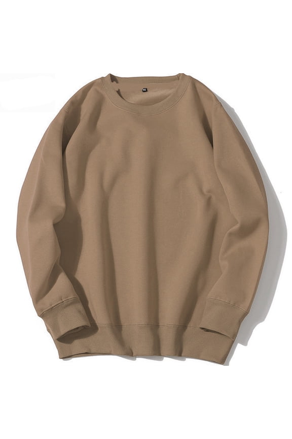 Crew Neck Men Sweatshirts Long Sleeve Athletic Brown Solid Top Regular Workout Pullover Running Sweatshirts