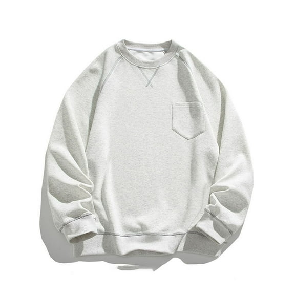 COSFO Crew Neck Men Sweatshirts Solid Casual Long Sleeve Tops Loose with Pocket Pullover Sweatshirts