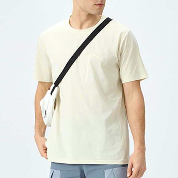 COSFO Crew Neck Mens Shirts Workout Yellow Short Sleeve Quick Dry Basic Tops Classic Fit Pullover Breathable Moisture Wicking Mens Classic T-Shirt