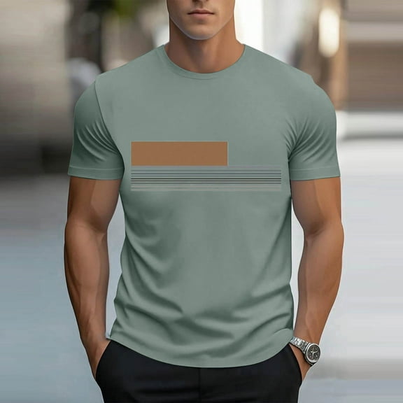 COSFO Crew Neck Mens T Shirts Short Sleeve Casual Tops Workout Striped Loose Pullover Mens Graphic Tees