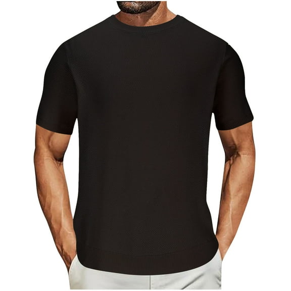 COSFO Crew Neck Shirts for Men Short Sleeve Solid Casual Tops Knit Pullover Loose Classic T-Shirt