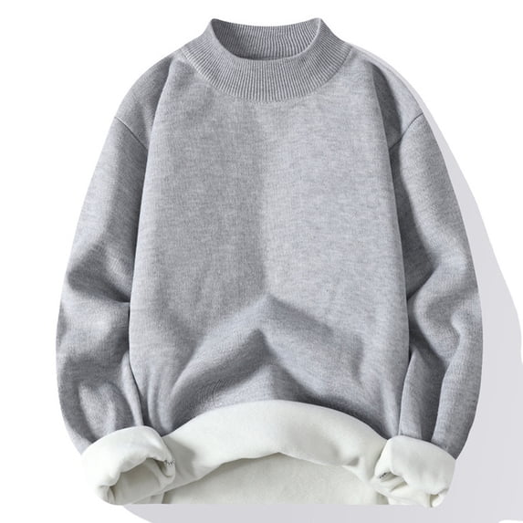 COSFO Crew Neck Sweaters for Men Solid Long Sleeve Gray Knit Sweaters Drop Shoulder Pullover Sweaters for Men