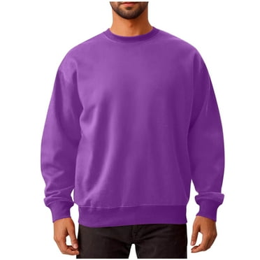 COSFO Crew Neck Sweatshirt for Men Purple Long Sleeve Solid Athletic Top Pullover Relaxed Fit Workout Sweatshirts