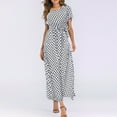 thumbnail image 1 of COSFO Crew Neck Women Dresses Polka Dot White Casual Short Sleeve Midi Dresses Flowy A-Line Belted Dresses, 1 of 9