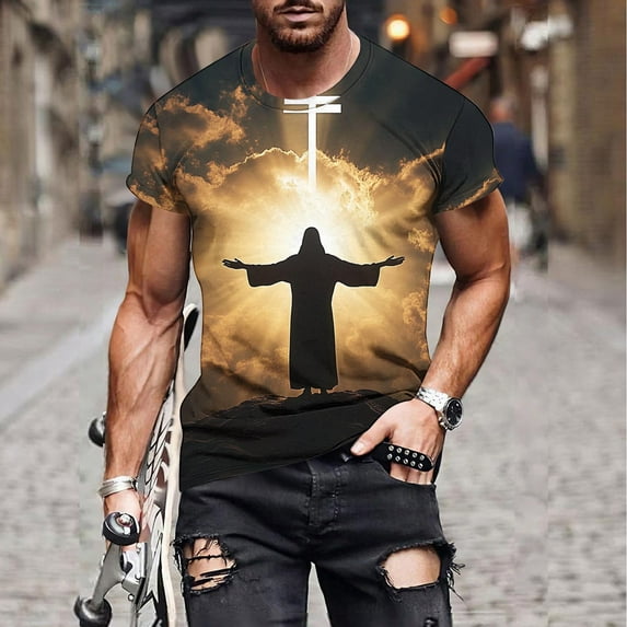 COSFO Cross T Shirts for Man Short Sleeve Casual Crew Neck Tops Lightweight Pullover Loose Graphic Tees