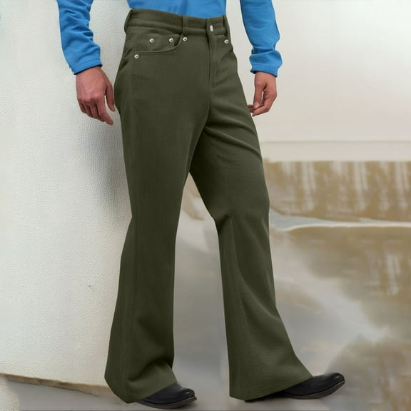 COSFO Dressy Men's Pants Corduroy Flare Leg Solid Trousers Loose Fit Trousers for Men