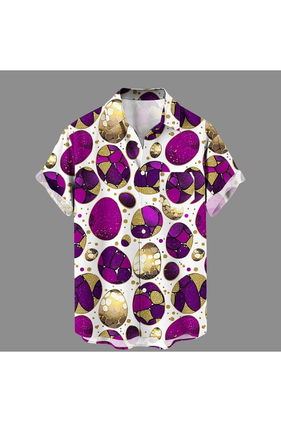 Easter Mens Short Sleeve Button Down Shirts Egg Tops Collared Classic Fit with Pocket Men Shirts