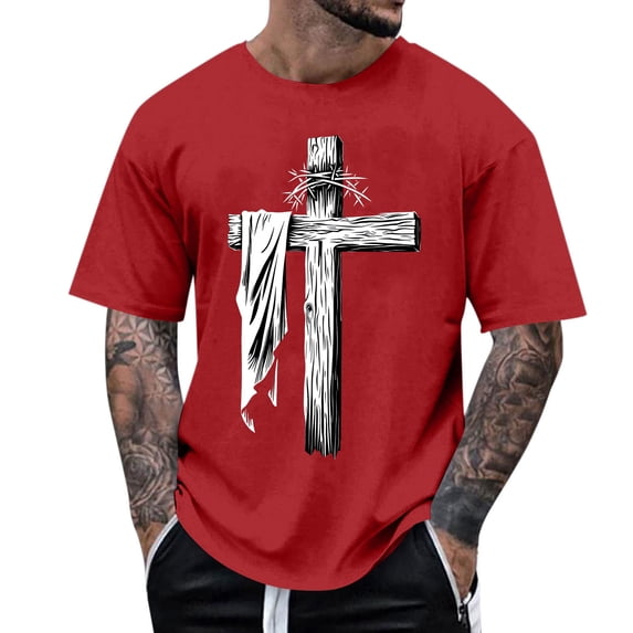 COSFO Easter T Shirts for Man Jesus Cross Short Sleeve Graphic Tees Loose Fit Crew Neck Summer Tops