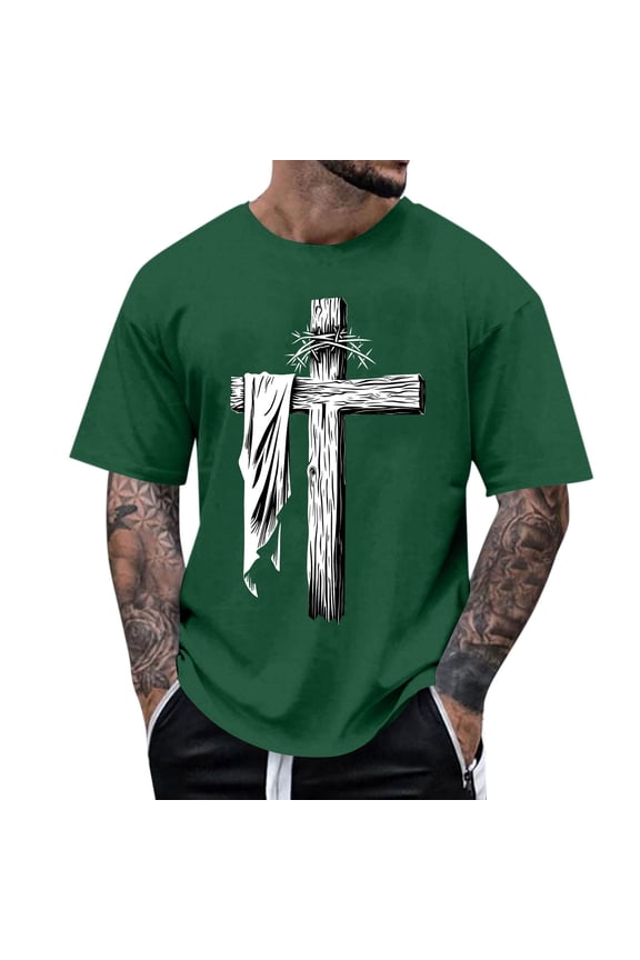 Easter Tee Shirts Mens Jesus Cross Short Sleeve Graphic Tees Crew Neck Summer Loose Fit Tops