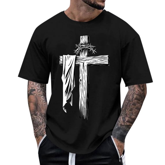 COSFO Easter Tshirts Shirts for Men Short Sleeve Jesus Cross Graphic Tees Summer Crew Neck Loose Fit Tops