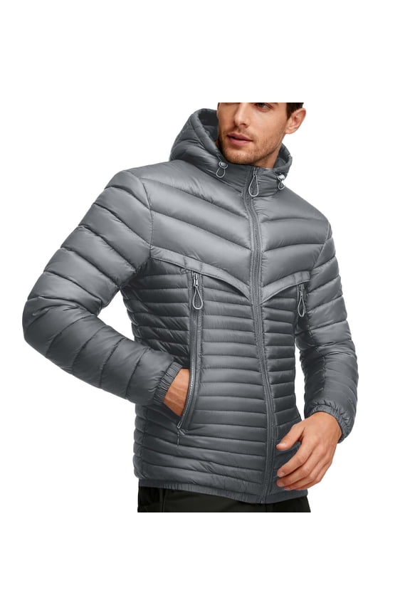 Fall Puffer Jackets for Men Fleece Colorblock Removable Hood Zip Up Windbreaker Long Sleeve Warm Outdoor Mens Coat