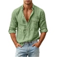 thumbnail image 1 of COSFO Faux Linen Mens Button Down Shirts Long Sleeve Casual Shirts Collared with Pocket Solid Work Classic Fit Shirts for Men, 1 of 8