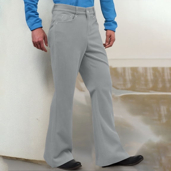 COSFO Flare Leg Men Pants Solid Corduroy Dressy Trousers Loose Fit Men Trousers